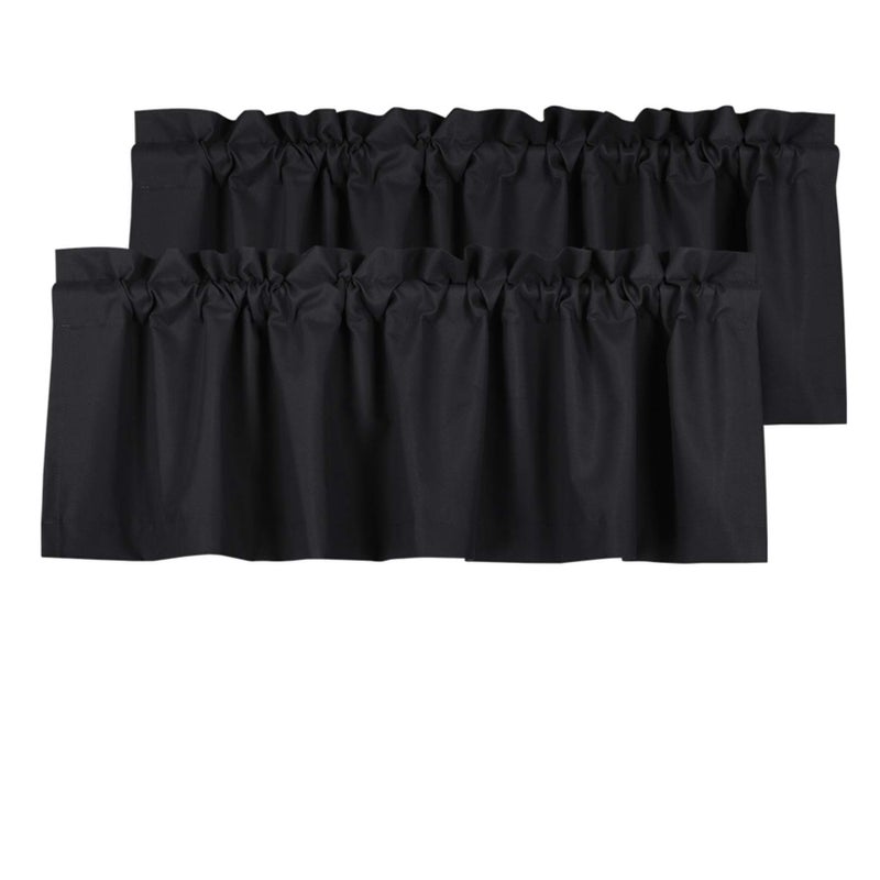 Valea Home Blackout Valance Curtains Waterproof Soft Rod Pocket Valance for Kitchen and Bathroom Window Room Darkening Valances for Bedroom, 2 Panels, 52 inch x 18 inch, Black - Image 1